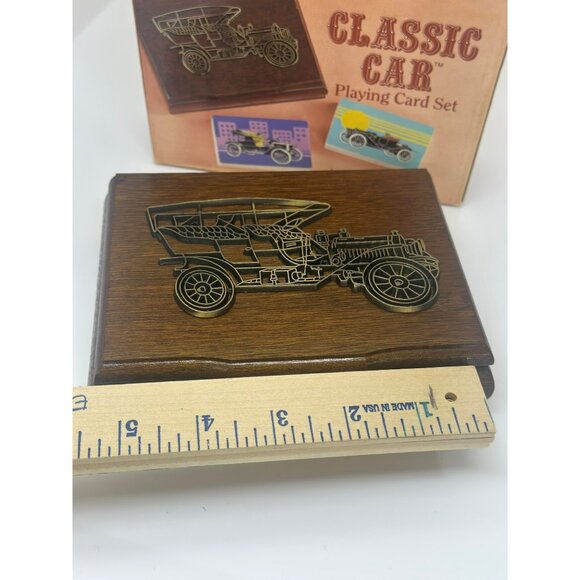 VTG Classic Car Playing Card Set with Wooden Storage Box 2 Decks MCM Decor - Picture 6 of 6